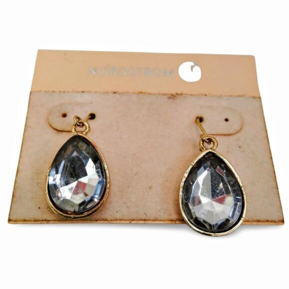 Sparkling Pear Rose Cut Crystal 1" Dangle  Gold Tone Teardrop Earrings JW1530 - Picture 4 of 5